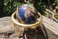 Hand Made Lapis Lazuli and Mixed Gemstone World Globe with Metal Stand - sold per item -  From China