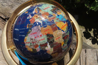 Hand Made Lapis Lazuli and Mixed Gemstone World Globe with Metal Stand - sold per item -  From China