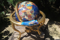 Hand Made Lapis Lazuli and Mixed Gemstone World Globe with Metal Stand - sold per item -  From China