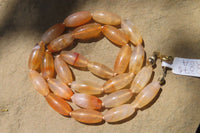 Polished Carnelian Agate Barrel Shaped Beaded Necklace - Sold per Item - From Botswana