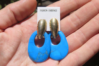 Polished Pair of Blue Turquenite Howlite Go Go Earrings - Sold Per Pair - From Zimbabwe