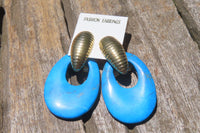 Polished Pair of Blue Turquenite Howlite Go Go Earrings - Sold Per Pair - From Zimbabwe