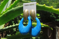 Polished Pair of Blue Turquenite Howlite Go Go Earrings - Sold Per Pair - From Zimbabwe