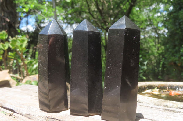 Polished Black Basalt Points x 12 From Madagascar