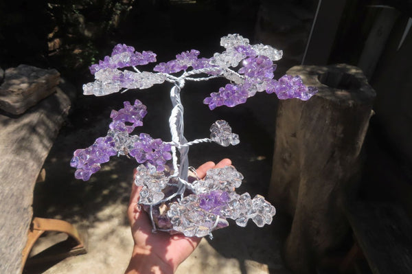 Hand Made Rock Crystal and Amethyst Wire Wrap Tree On Crystal Amethyst Base - Sold Per Item -  From Zambia