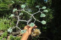 Hand Made Aventurine and Zambian Quartz Wire Wrap Gemstone Tree On Crystal Base - Sold Per Item -  From Zambia