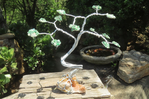 Hand Made Aventurine and Zambian Quartz Wire Wrap Gemstone Tree On Crystal Base - Sold Per Item -  From Zambia