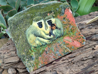 Hand Made Vervet Monkey Family Decoupage on Unakite Stone Slabs - sold per item - From Southern Africa