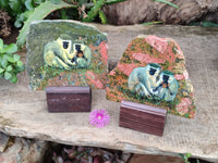 Hand Made Vervet Monkey Family Decoupage on Unakite Stone Slabs - sold per item - From Southern Africa