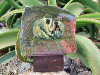 Hand Made Vervet Monkey Family Decoupage on Unakite Stone Slabs - sold per item - From Southern Africa