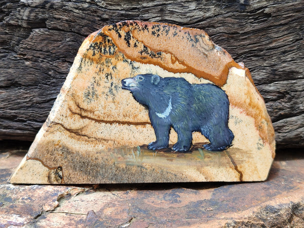 Hand Made Bear Decoupage on Picture Stone Jasper Stone Slabs - sold per item - From Namibia