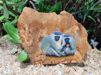 Hand Made Vervet Monkey Family Decoupage on Picture Stone Jasper Stone Slabs - sold per item - From Namibia