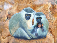 Hand Made Vervet Monkey Family Decoupage on Picture Stone Jasper Stone Slabs - sold per item - From Namibia