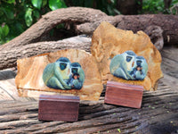 Hand Made Vervet Monkey Family Decoupage on Picture Stone Jasper Stone Slabs - sold per item - From Namibia