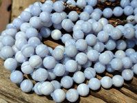 Polished Namibian Blue Lace Agate Ball Shaped Bead Necklace - Sold per Item- From Namibia