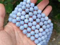 Polished Namibian Blue Lace Agate Ball Shaped Bead Necklace - Sold per Item- From Namibia