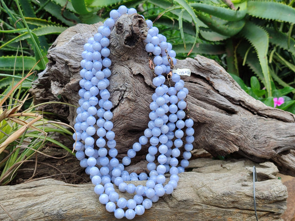 Polished Namibian Blue Lace Agate Ball Shaped Bead Necklace - sold per Pair - From Namibia