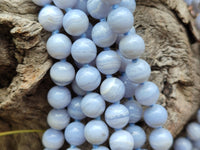 Polished Namibian Blue Lace Agate Ball Shaped Bead Necklace - sold per Pair - From Namibia