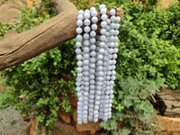 Polished Namibian Blue Lace Agate Ball Shaped Bead Necklace - sold per Pair - From Namibia