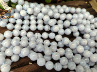 Polished Namibian Blue Lace Agate Ball Shaped Bead Necklace - sold per Pair - From Namibia