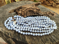 Polished Namibian Blue Lace Agate Ball Shaped Bead Necklace - Sold per Item- From Namibia