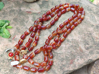 Polished Carnelian Agate Barrel Shaped Beaded Necklace - Sold per Item - From Madagascar