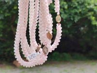 Polished Rose Quartz Multi Strand Bead Necklace with Cabochon Clasp - Sold Per Item - From Madagascar