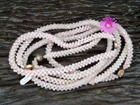 Polished Rose Quartz Multi Strand Bead Necklace with Cabochon Clasp - Sold Per Item - From Madagascar