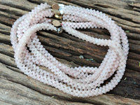 Polished Rose Quartz Multi Strand Bead Necklace with Cabochon Clasp - Sold Per Item - From Madagascar