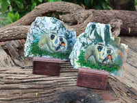 Hand Made Vervet Monkey Family Decoupage on Moss Agate Stone Slabs - sold per item - From South Africa