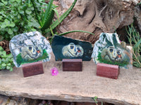 Hand Made Vervet Monkey Family Decoupage on Moss Agate Stone Slabs - sold per item - From South Africa