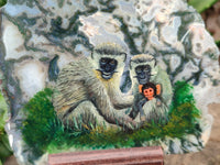 Hand Made Vervet Monkey Family Decoupage on Moss Agate Stone Slabs - sold per item - From South Africa