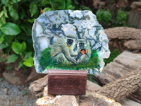 Hand Made Vervet Monkey Family Decoupage on Moss Agate Stone Slabs - sold per item - From South Africa