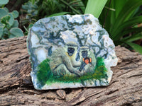 Hand Made Vervet Monkey Family Decoupage on Moss Agate Stone Slabs - sold per item - From South Africa