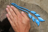 Polished Blue Turquenite - Howlite Fancy Leaf Necklace - Sold Per Pair - From Zimbabwe