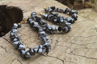 Polished Snowflake Obsidian Tumble Chip  Bead Bracelet - Sold per Item - From Mexico