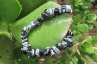 Polished Snowflake Obsidian Tumble Chip  Bead Bracelet - Sold per Item - From Mexico