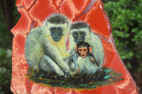 Hand Made Vervet Monkey Family Decoupage on Red Jasper Stone Slabs - sold per item - From South Africa