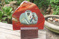 Hand Made Vervet Monkey Family Decoupage on Red Jasper Stone Slabs - sold per item - From South Africa