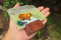 Hand Made Bear and Salmon Decoupage on Butter Jade Stone Slabs - sold per item - From South Africa