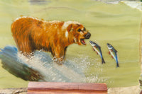 Hand Made Bear and Salmon Decoupage on Butter Jade Stone Slabs - sold per item - From South Africa