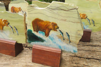 Hand Made Bear and Salmon Decoupage on Butter Jade Stone Slabs - sold per item - From South Africa