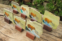 Hand Made Bear and Salmon Decoupage on Butter Jade Stone Slabs - sold per item - From South Africa