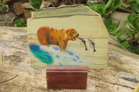 Hand Made Bear and Salmon Decoupage on Butter Jade Stone Slabs - sold per item - From South Africa