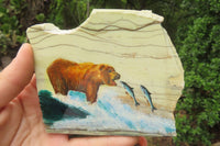 Hand Made Bear and Salmon Decoupage on Butter Jade Stone Slabs - sold per item - From South Africa