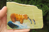 Hand Made Bear and Salmon Decoupage on Butter Jade Stone Slabs - sold per item - From South Africa