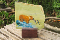 Hand Made Bear and Salmon Decoupage on Butter Jade Stone Slabs - sold per item - From South Africa