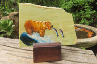 Hand Made Bear and Salmon Decoupage on Butter Jade Stone Slabs - sold per item - From South Africa