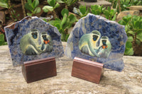 Hand Made Vervet Monkey Family Decoupage on Sodalite Stone Slabs - sold per item - From Namibia