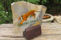 Hand Made Tiger Decoupage on Polychrome Jasper Stone Slabs - sold per item - From Madagascar